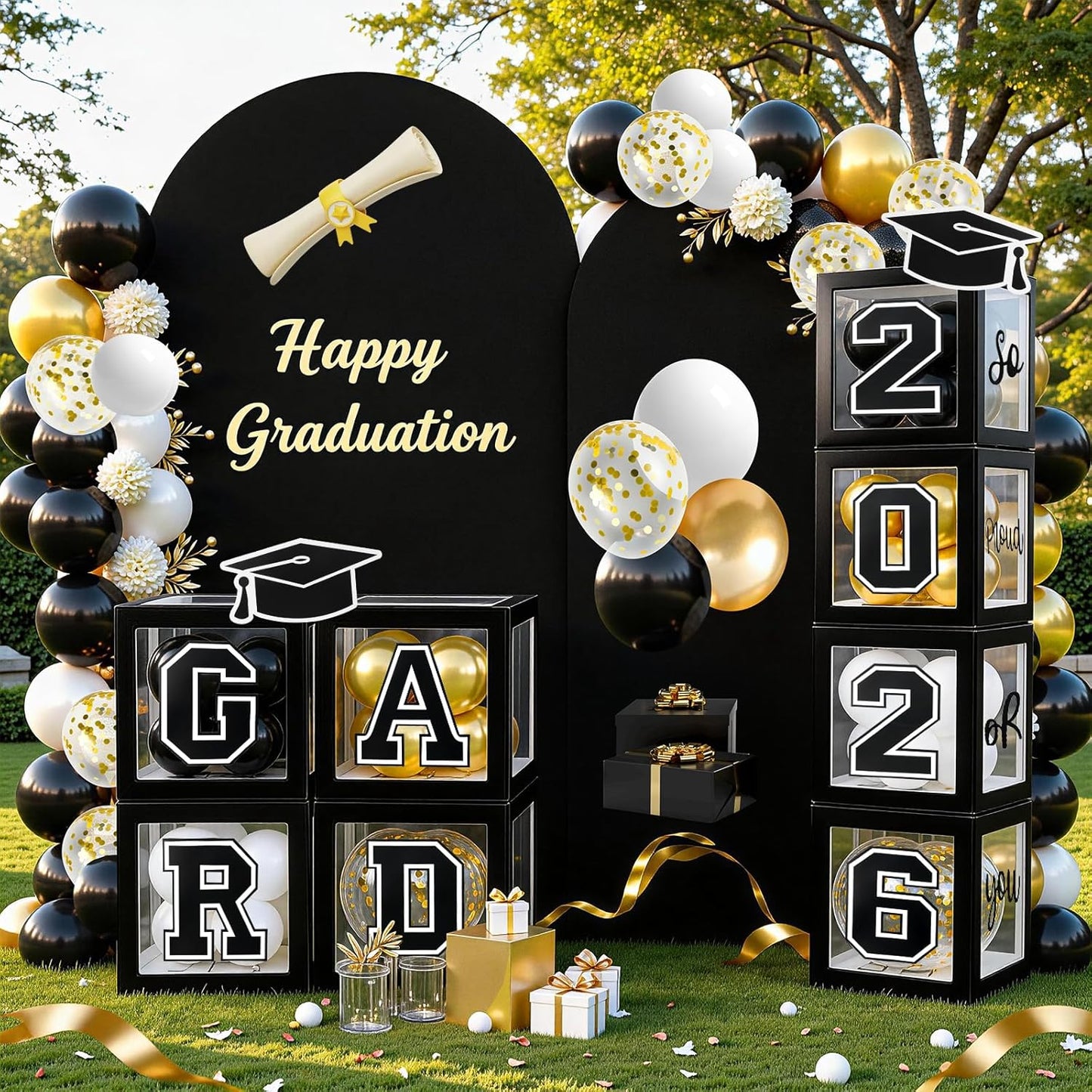 Regine Switzerland Graduation Decorations - 2026 Party Set with 129pcs Balloons & Arch Garland - Black