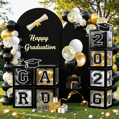 Regine Switzerland Graduation Decorations - 2026 Party Set with 129pcs Balloons & Arch Garland - Black