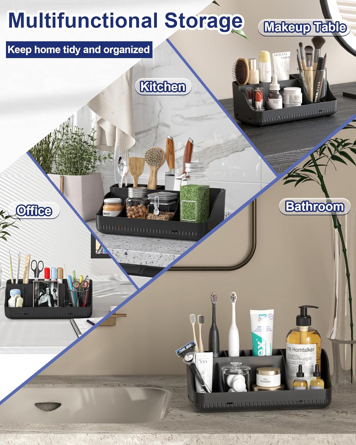 Skiennix Bathroom Counter Organizer - 7 Slot Detachable Toothbrush Holder | Anti-Slip Vanity Storage for Adults & Kids