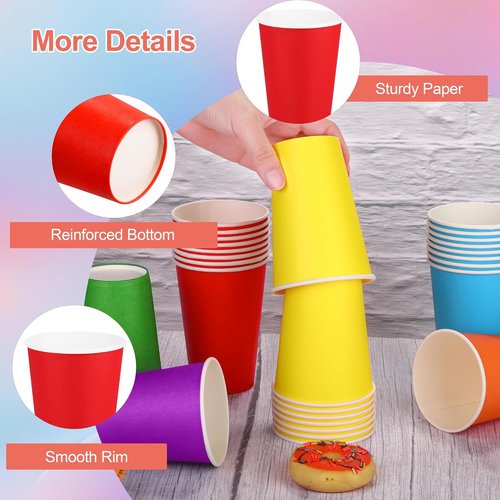 Kochorie 60 Pack Disposable Rainbow Paper Cups - Colorful 12 Ounce Birthday Party Supplies | 6 Vibrant Colors