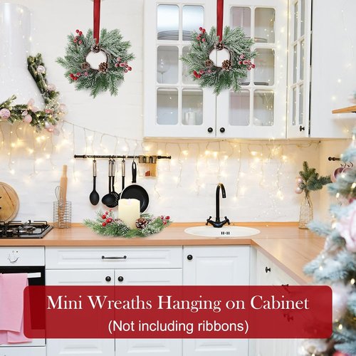Christmas Candle Rings - Set of 4 Artificial Red Berries & Pinecones | 10-Inch Holiday Centerpieces