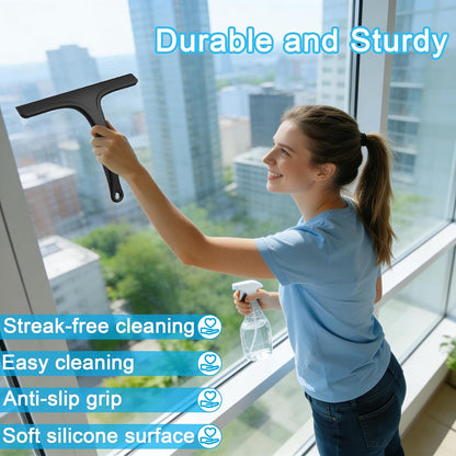 Silicone Shower Squeegee - Effortlessly Remove Water Spots from Glass & Tiles | 10 Inch, Black