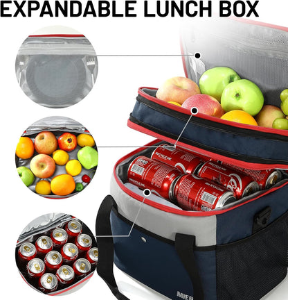 MIER Expandable 24L Lunch Bag - Double Layer Insulated Cooler Tote for Work & Travel | Navy Blue
