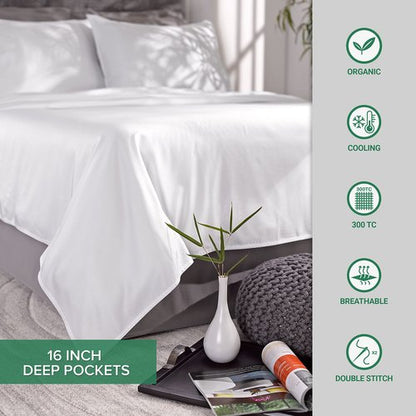 Pure Bamboo Queen Sheets, Genuine 100% Organic Viscose Derived from Bamboo Bed Sheet Set, Luxuriously Soft & Cooling, Double Stitching, 2 Year Quality Promise (Queen, Sterling Blue)