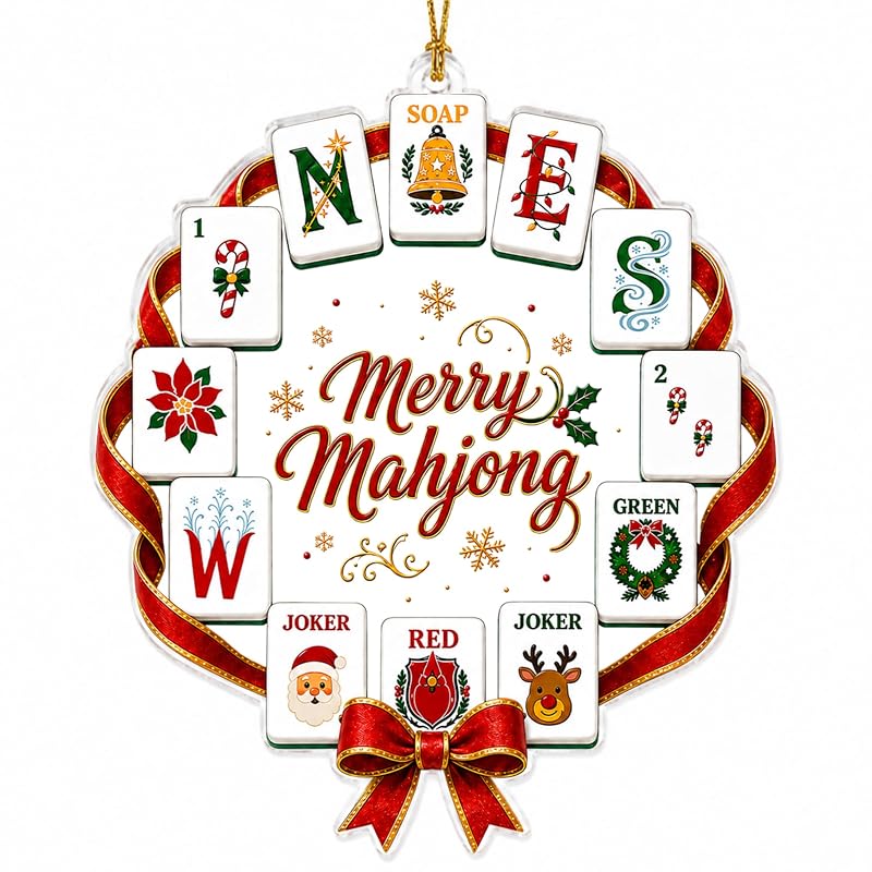 Merry Mahjong Standard 4in Christmas Ornament - Mahjong Wreath Decoration