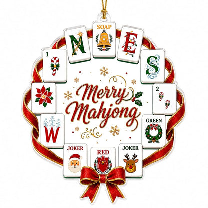 Merry Mahjong Standard 4in Christmas Ornament - Mahjong Wreath Decoration