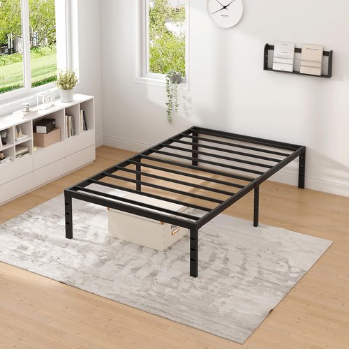NEW JETO Metal Bed Frame,Twin Size Bed Frame with Storage Space,Heavy Duty Sturdy Mattress Foundation,Easy Assembly,No Box Spring Needed, Black,16 Inch,Twin