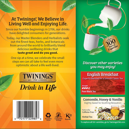 Twinings Irish Breakfast Black Tea - Bold & Robust Flavor, 100 Individually Wrapped Teabags