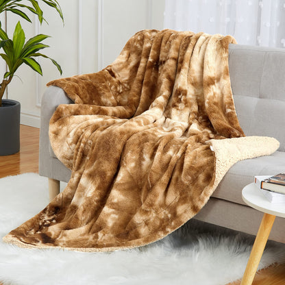 FairOnly Faux Fur Throw Blanket Sherpa Fleece Blanket Tie-dye Shaggy Decorative Double-Sided Throw Blanket Fluffy Fuzzy Plush Blanket for Bed Couch Sofa, Brown,50x60 Inches