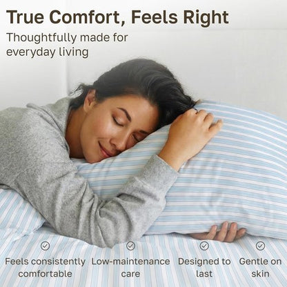 California Design Den King Size Cotton Sheets Set - 100% Soft Cotton, 400 TC, Award-Winning Sateen Finish, Cape Stripe Blue