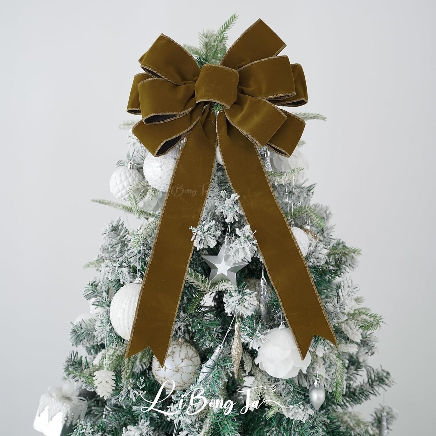 Regine Switzerland 13" Khaki Pre-Tied Velvet Bow - Rustic Wreath & Christmas Tree Decor, Perfect for Weddings & Parties