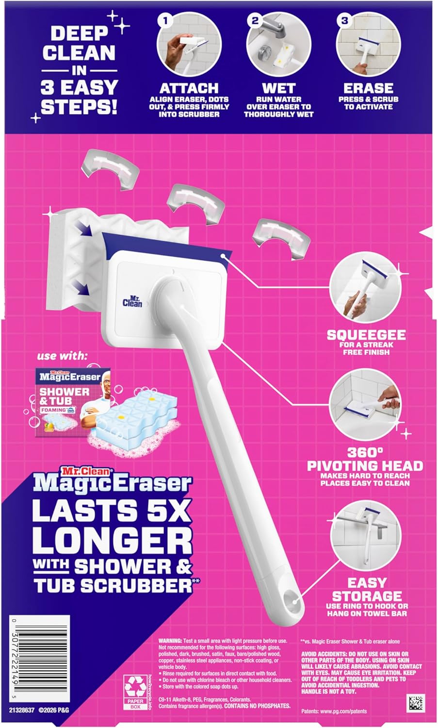 Mr. Clean Magic Eraser Bathroom Cleaner - All-in-One Shower & Tub Scrubber Kit | 2 Scrubbers & 5 Foaming Erasers