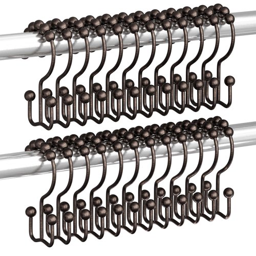 Titanker Shower Curtain Hooks Rings, Rust Resistant Metal Double Glide Shower Hooks Rings for Bathroom Shower Rods Curtains, Set of 24 Hooks - Bronze