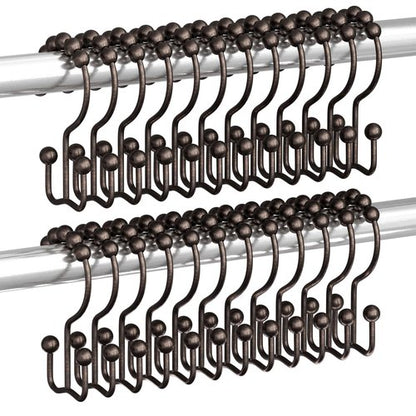 Titanker Shower Curtain Hooks Rings, Rust Resistant Metal Double Glide Shower Hooks Rings for Bathroom Shower Rods Curtains, Set of 24 Hooks - Bronze