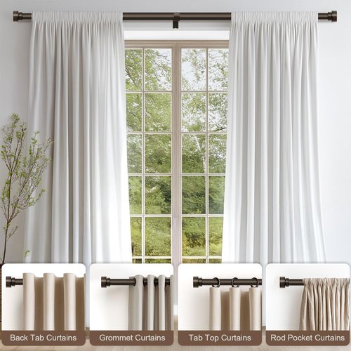 Lootkell Curtain Rods - Adjustable Antique Brown Bronze Design | Heavy Duty 66-120 Inches for Farmhouse Style