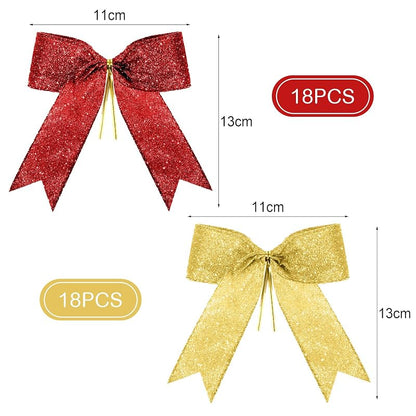 Sumind 36 Pcs Red Gold Glitter Christmas Tree Bows 5 x 4 Inch – Variation Red, Gold+
