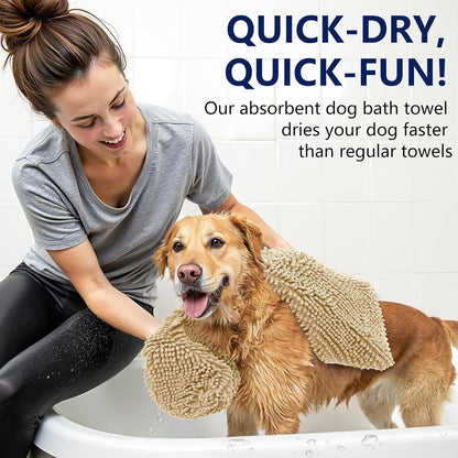 OLANLY Chenille Dog Bath Towel - Ultra Absorbent Quick Dry Plush Towel for Large Dogs & Puppies | 31x13, Beige