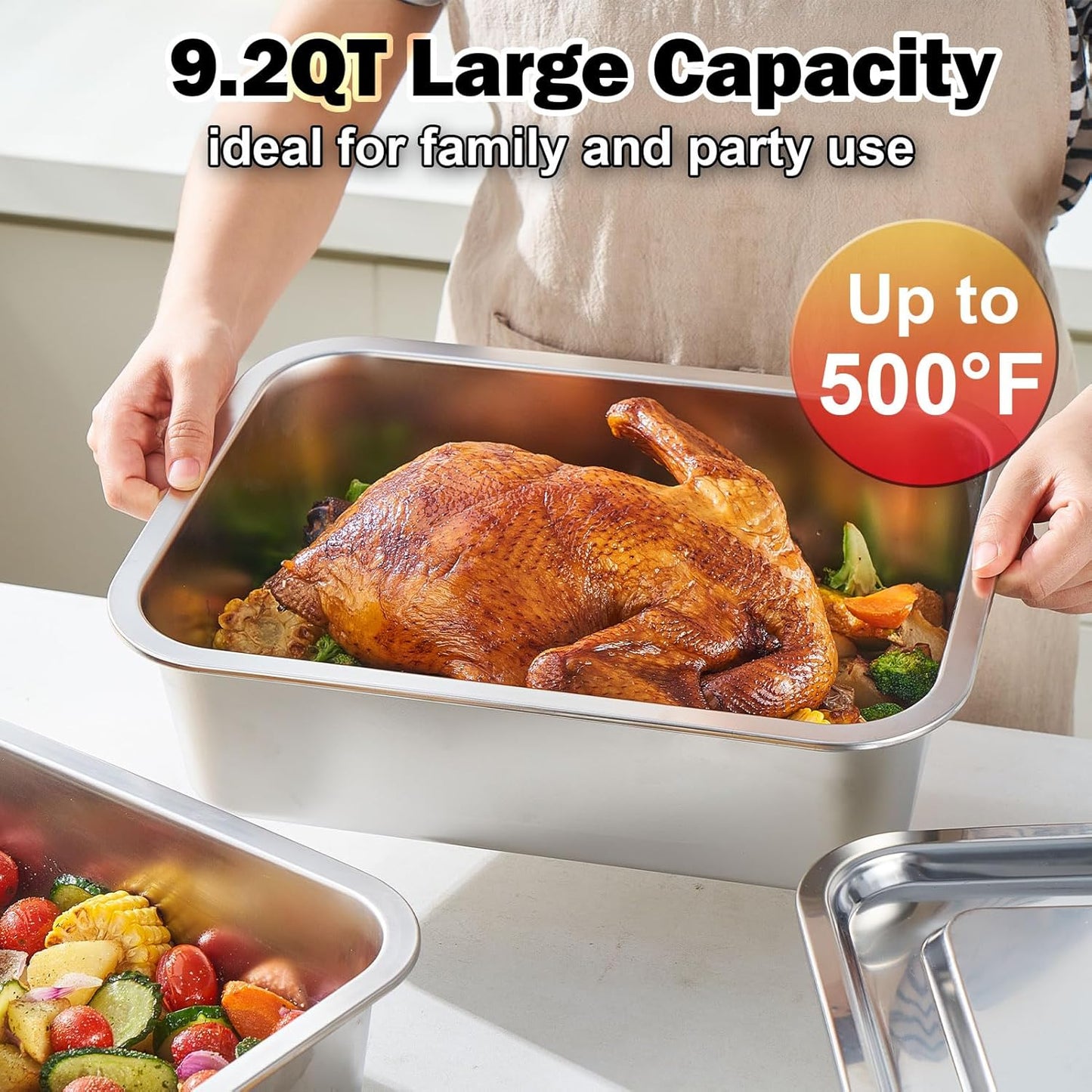 Skiennix 4 Inch Extra Deep Lasagna Pan - 11.6x15.6 Inch Nonstick Stainless Steel with Lid | 9.2QT Capacity