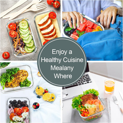 VERONES Glass Meal Prep Containers - 10 Pack Airtight, Stackable Food Storage Set with Lids | BPA-Free, Microwave & Oven Safe, Grey