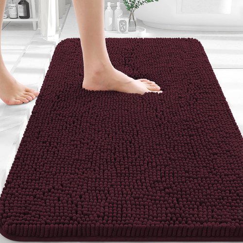 OLANLY Bathroom Rugs 30x20, Extra Soft Absorbent Chenille Bath Rugs, Rubber Backing Quick Dry, Machine Washable Bath Mats for Bathroom Floor, Tub and Shower, Home Decor Accessories, Black Cherry