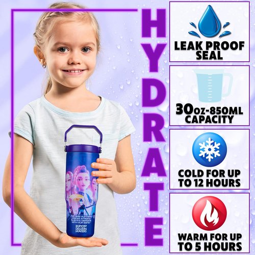 KPop Demon Hunters 30oz Insulated Stainless Steel Tumbler - Travel Mug with Straw & Handle for Teens