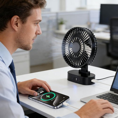 PLSNCFSM USB Small Mini Quiet Desk Fan 6-Inch Size, 5-Speed Adjustable Wind Strength with Digital Display, 3-Level Timer Auto Shut-Off, and 90-Degree Rotation (Black)