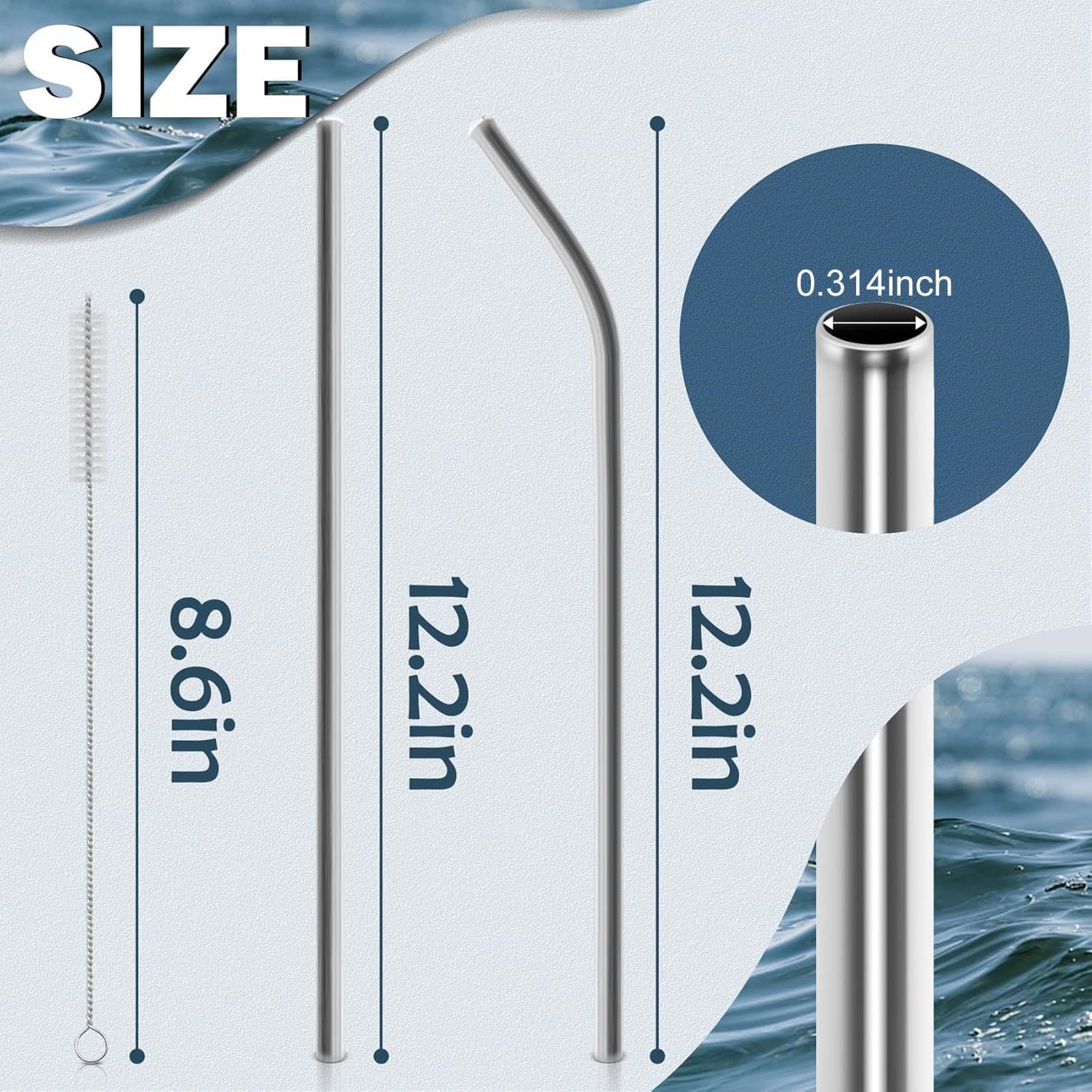 Stanley Quencher 40oz Tumbler Straws - 6 Metal Stainless Steel Replacement Straws | 12-Inch Extra Long & Reusable (3 Straight & 3 Bent)