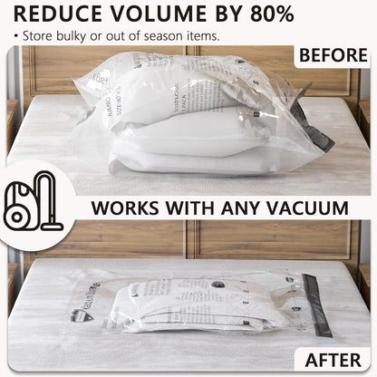 Skiennix Vacuum Storage Bags - Jumbo Compression Packing Bags for Clothing & Bedding | 8 Pack