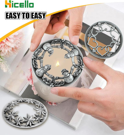 Skiennix Holiday Candle Toppers - Set of 3 Silver Metal Lids with Star, Heart & Snowman Designs | Fits 80mm Jars