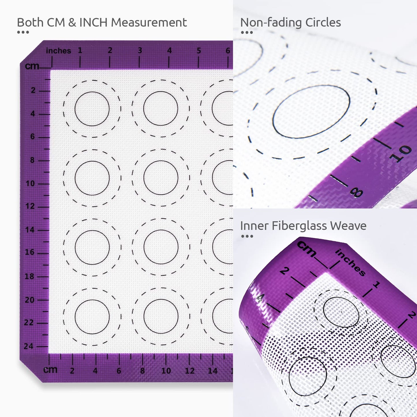 U-Taste 446ºF Heat Resistant Macaron Silicone Baking Mat, Non Stick Reusable Cookies Pastry Sheet Liner with Edge Enhancement Circle Measurement for Oven (Half Sheets Size, Pack of 2, Purple)