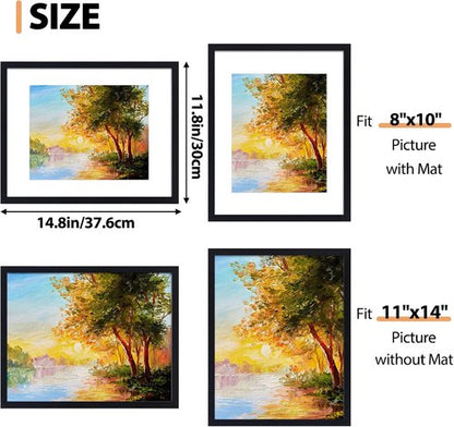 Fixwal 11x14 Picture Frame Set of 2 - Black Photo Frames for Wall & Tabletop Display | Includes Mats for 8x10 Photos