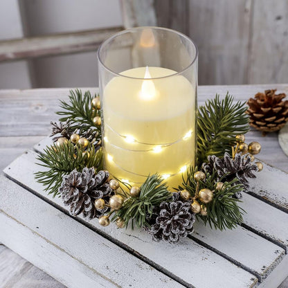 Regine Switzerland Christmas Candle Rings - Elegant Artificial Flower Wreaths with Gold Berries & Pinecones | Perfect Holiday Table Centerpieces