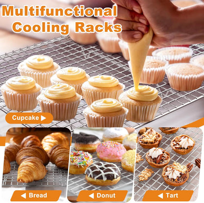 TeamFar Stainless Steel Baking Sheet Set - Heavy Duty Non-Toxic Cookie Pans & Cooling Racks | 6 PCS (3 Pans + 3 Racks)