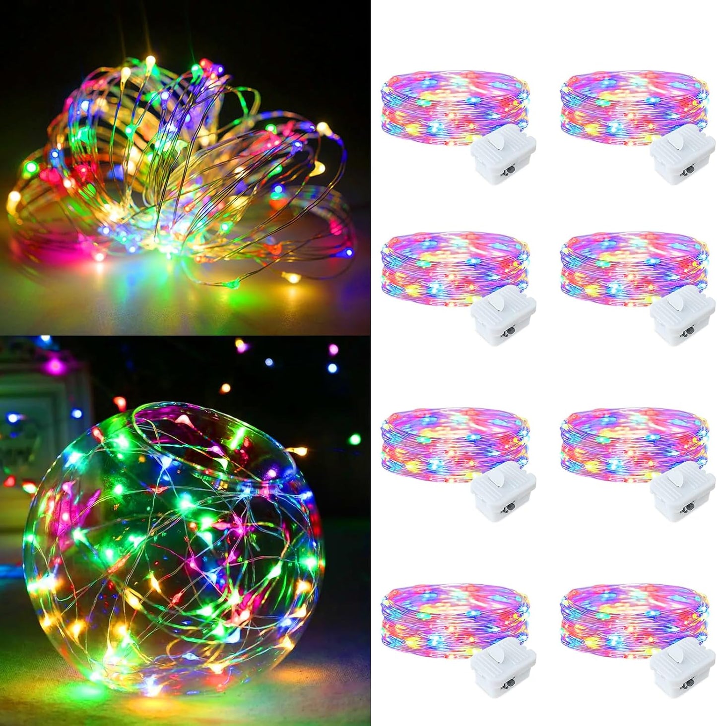 Skiennix 8 Pack Fairy Lights - 7ft 20 LED Waterproof Mini String Lights for Weddings & Parties