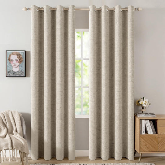 MIULEE 100% Blackout Linen Curtains - Thermal Insulated Room Darkening Drapes | 52 x 108 Inch (2 Panels)