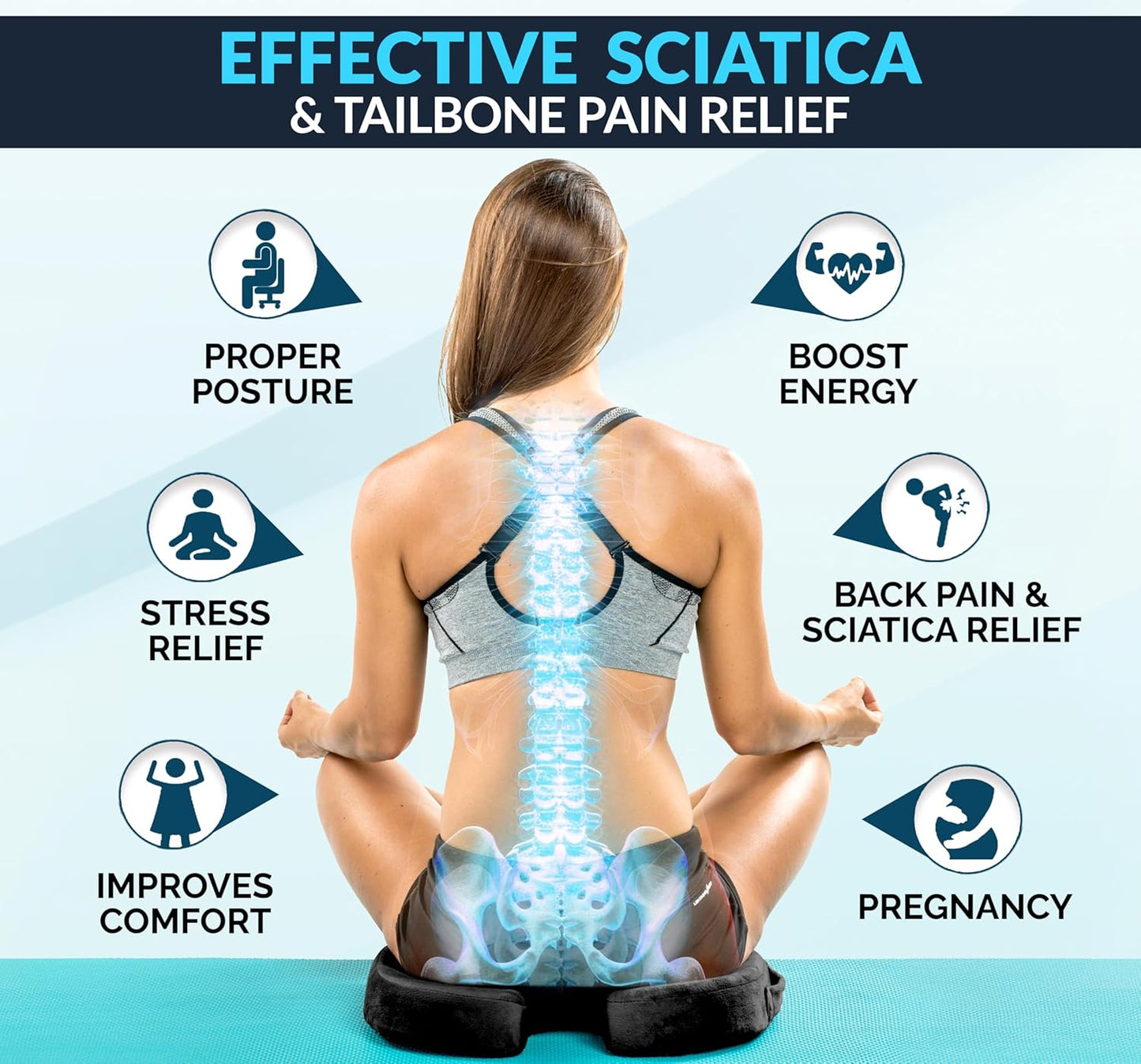 ComfiLife Premium Gel & Memory Foam Seat Cushion - Doctor Recommended for Back & Sciatica Pain Relief | Black Office & Car Seat Cushion