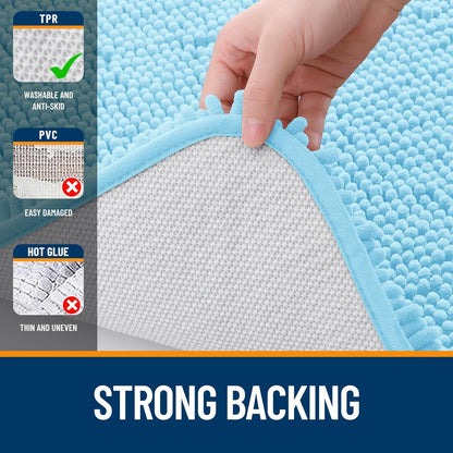 OLANLY Small Bathroom Rugs - Extra Soft Chenille Bath Mats | Quick Dry, Machine Washable, 24x16, Sky Blue