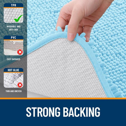 OLANLY Bathroom Rugs 59x24, Extra Soft Absorbent Chenille Bath Rugs, Rubber Backing Quick Dry, Machine Washable Bath Mats for Bathroom Floor, Tub and Shower, Home Decor Accessories, Sky Blue