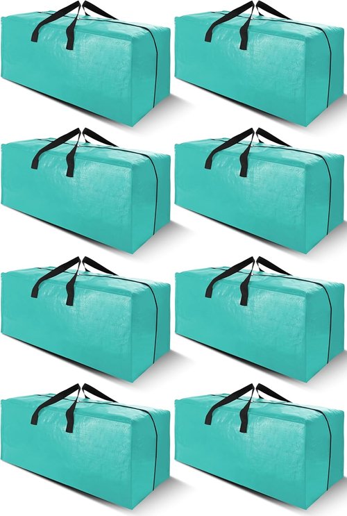 Cosy Family Extra Large Moving Bags - 8 Pack with Backpack Straps, Strong Handles & Zippers | Aquamarine Storage Totes