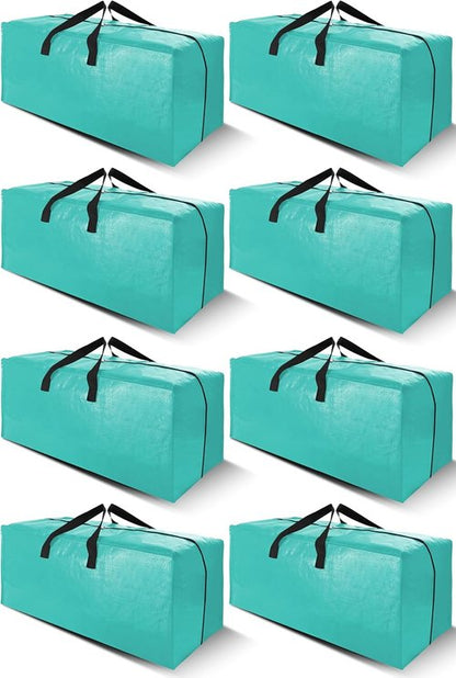 Cosy Family Extra Large Moving Bags - 8 Pack with Backpack Straps, Strong Handles & Zippers | Aquamarine Storage Totes
