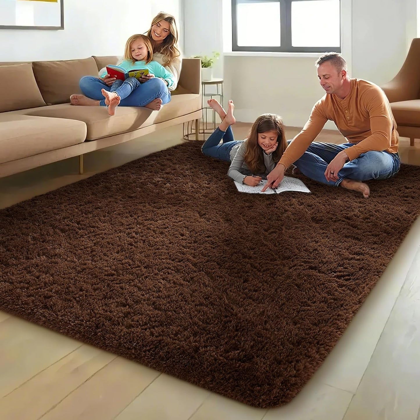Ophanie Brown Area Rug - Plush 5x8 Fluffy Shaggy Carpet for Living Room & Bedroom Decor