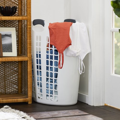 Gracious Living Easy Carry Flex Hamper, Large 87.5 Liter Lightweight Plastic Ventilated Laundry Basket Clothes Bin with Handles, White 3 Pack