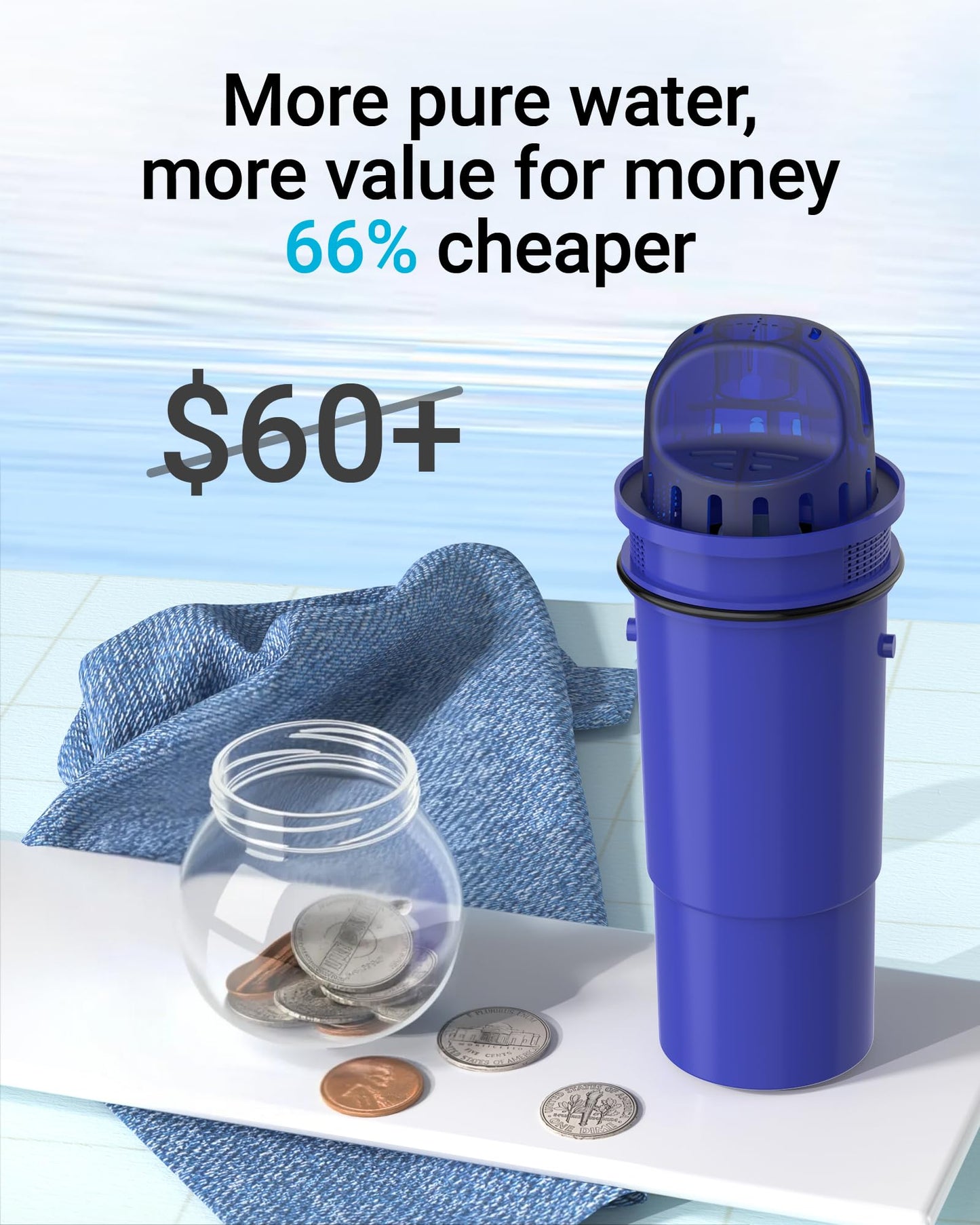 AQUA CREST NSF Certified Filter, Replacement for Pur® Plus Pitcher Water Filter, CRF950Z, PPF951K, PPF900Z, DS1811Z, PPT711, PPT111, CR-1100C and All Pur® Pitchers and Dispensers, 4 Packs