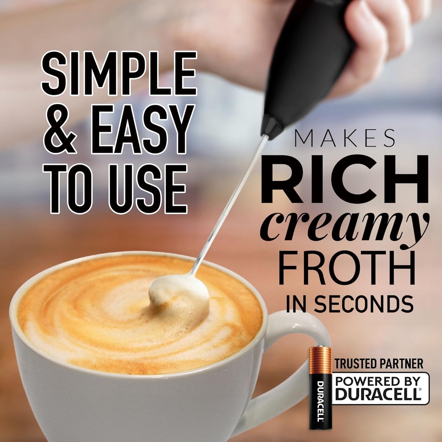 Zulay Kitchen Milk Frother Handheld Electric Whisk with AA Duracell Batteries – Durable Drink Mixer for Coffee, Lattes, Cappuccinos & More - Carbon Black