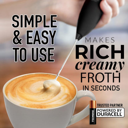 Zulay Kitchen Milk Frother Handheld Electric Whisk with AA Duracell Batteries – Durable Drink Mixer for Coffee, Lattes, Cappuccinos & More - Carbon Black