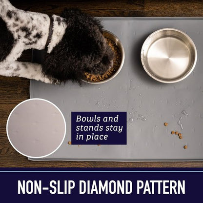 Leash Boss Dog Food Mat - Waterproof Silicone Pet Feeding Mat with High Edges | Non-Slip Design (Small: 18"x11", Navy)