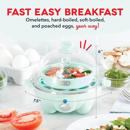 Dash Rapid Egg Cooker - Versatile Boiler, Poacher & Steamer - Holds 7 Eggs, Aqua | Includes Guide