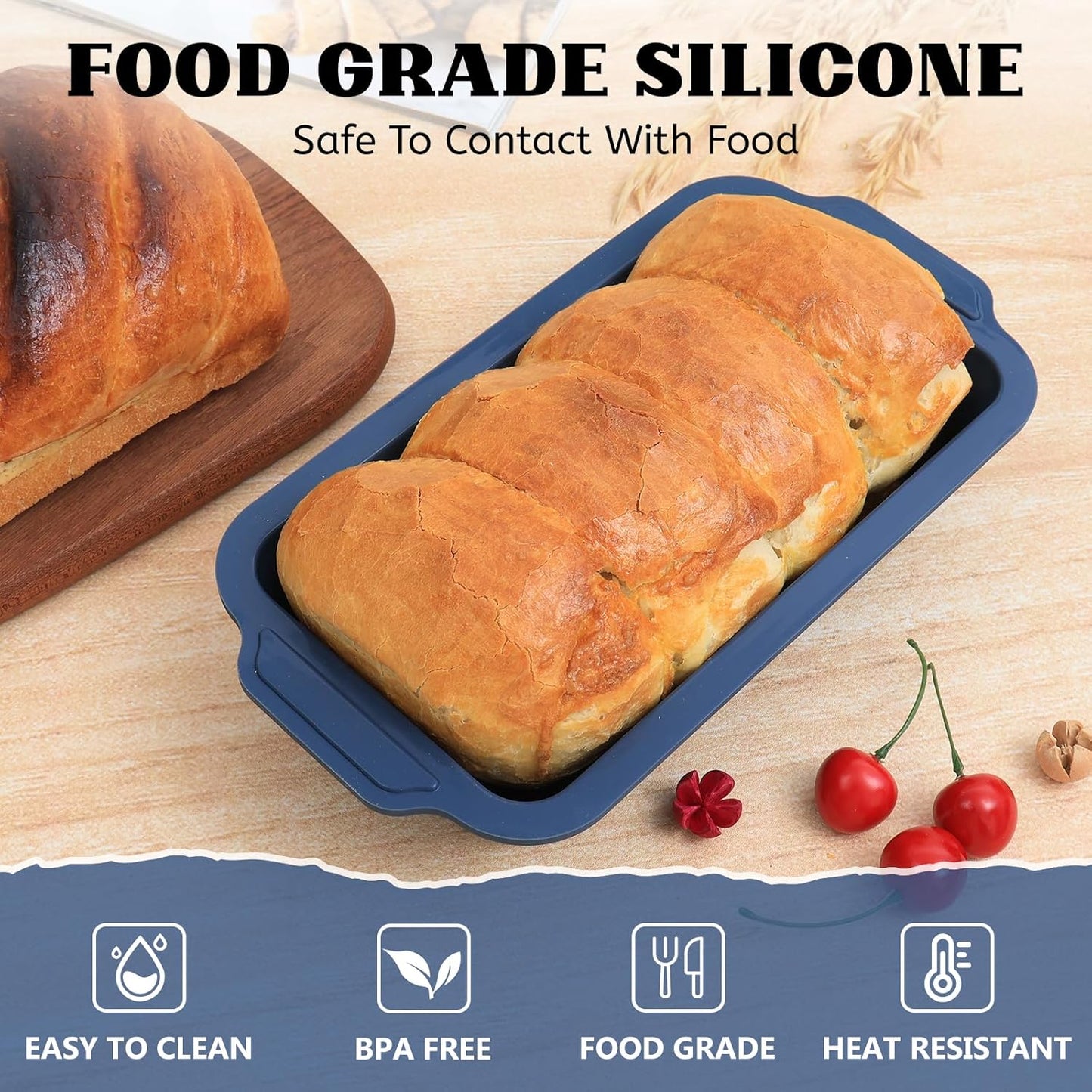Skiennix Silicone Bread Pan - Nonstick 9.5 x 5 Inch Loaf Pan with Metal Frame for Baking Bread