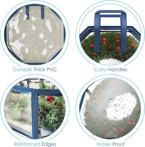 Hearth & Harbor Wreath Storage Organizer Box - 24" Clear PVC, Dual Zipper & Reinforced Handles