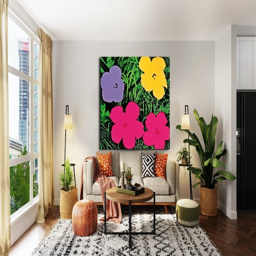 BOHU ARTS Andy Warhol Canvas Wall Art Warhol Pop Art Flowers Framed Painting for Bedroom Livingroom Office